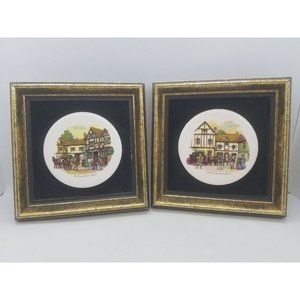 Set of 2 Old Coach House Bristol & York Round Tile Velvet Antiqued Square Frames